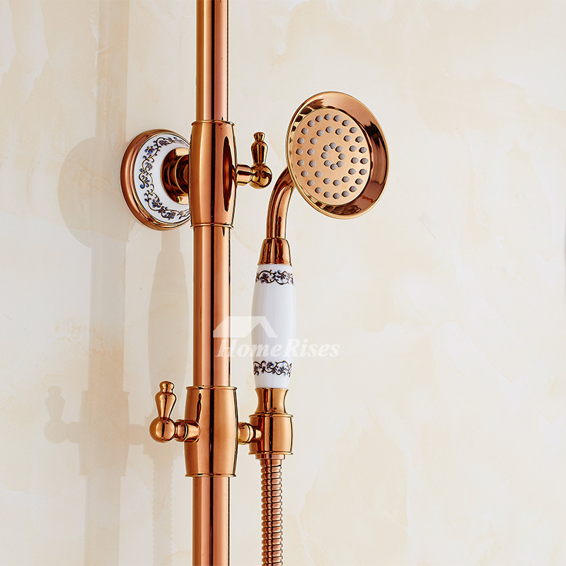 European Shower System Wall Mount Rose Gold Cross Handle Modern
