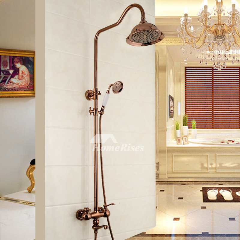 Rose Gold Best Shower Faucets Wall Mount Cross Handle Smooth
