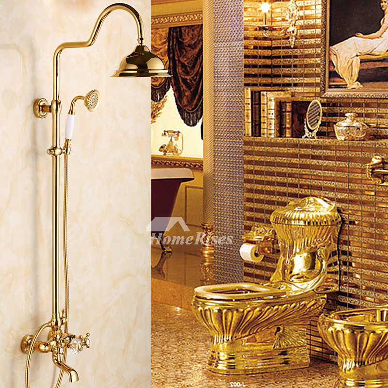 Shower Systems Polished Brass Gold Wall Mount Cross Handle