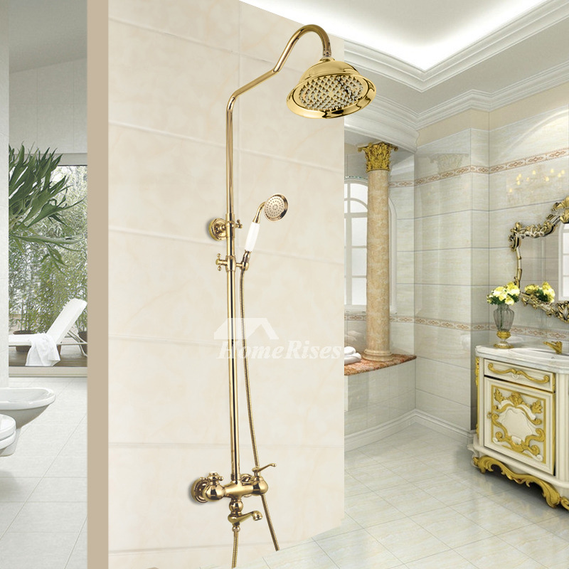 Hand Shower Faucet Polished Brass Wall Mount Gold Bathroom