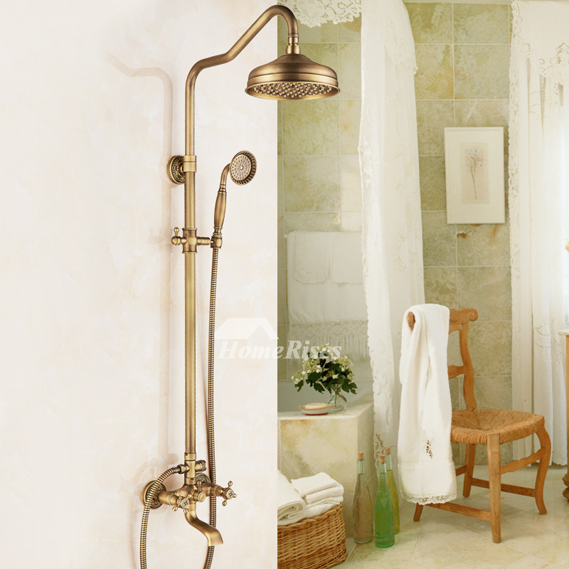 Hand Held Shower Systems 3 Handle Brushed Carved Antique Brass Gold