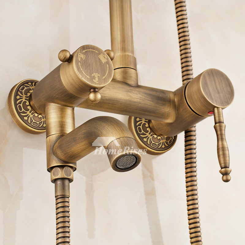 Rain Shower System Carved Antique Brass Single Handle Gold Vintage
