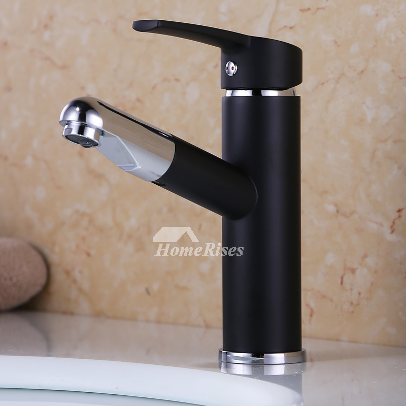 Matte Black Bathroom Faucet Pull Out Spray Single Handle Vessel