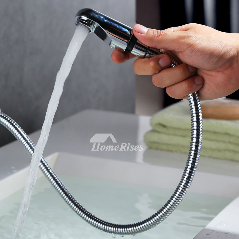 Matte Black Bathroom Faucet Pull Out Spray Single Handle Vessel