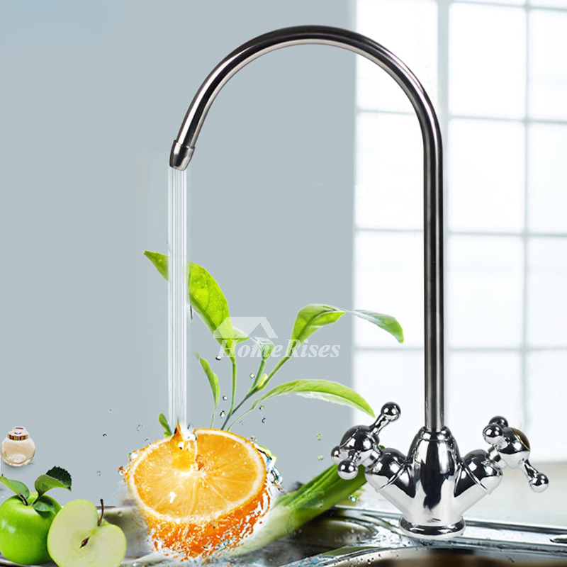 Cheap Kitchen Faucets Gooseneck Stainless Steel Cross Handle Silver