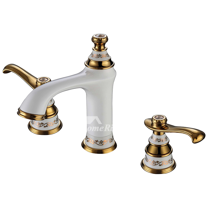 White Bathroom Faucets Two Tone 3 Hole Brass Ceramic Filtering Modern