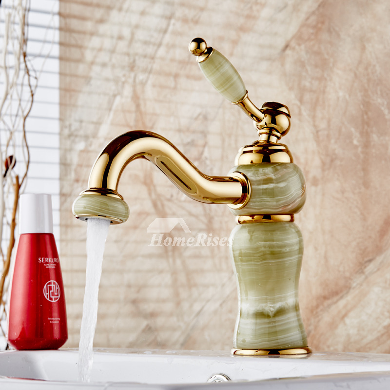 Antique Bathroom Faucets Marble Single Handle Centerset Polished Gold