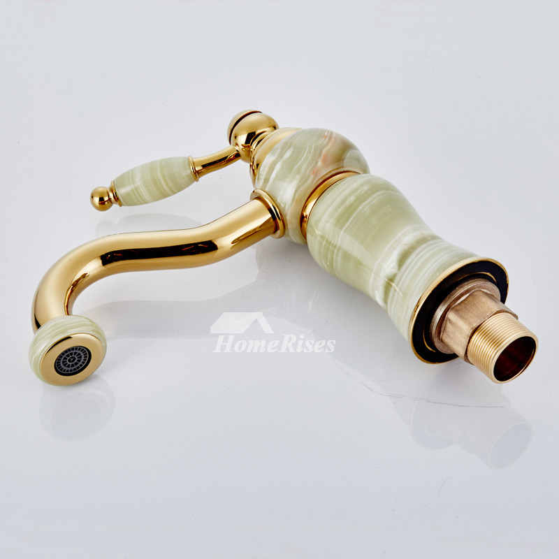 Antique Bathroom Faucets Marble Single Handle Centerset Polished Gold