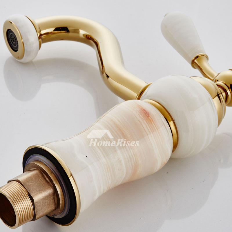Single Hole Bathroom Sink Faucet Gold Marble Brass Polished Modern