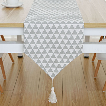 Decorative Plaid Butterfly Striped Table Runner Cream/Grey Modern