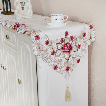 Modern White Embroidered Table Runner Dinning Room Long Elegant