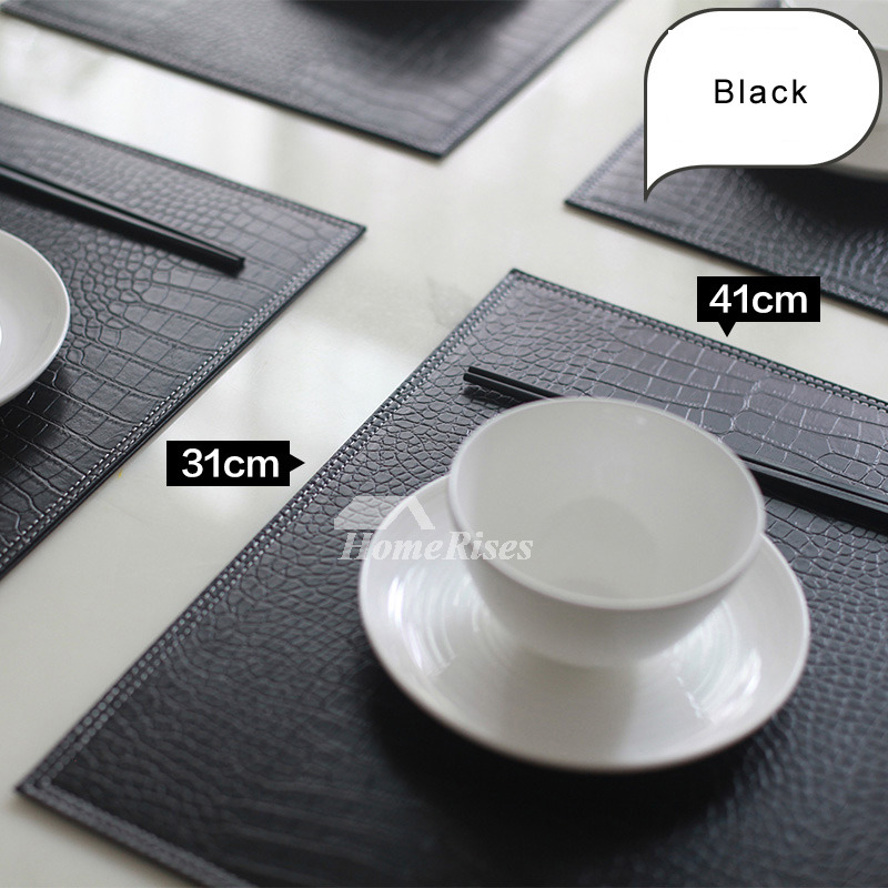 Black Placemats White PU Rectangule Unique Modern Dinning