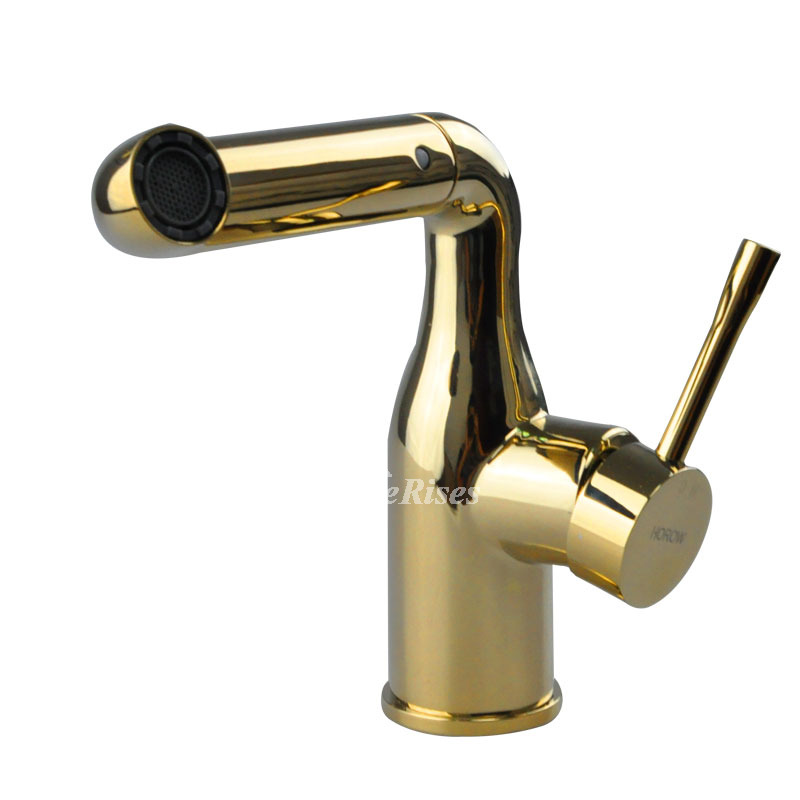 Gold Bathroom Faucet Single Handle Polished Brass Vessel Solid