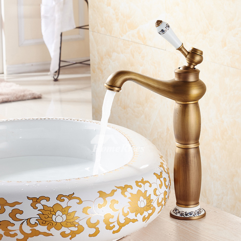 Antique Brass Bathroom Faucet Brushed Single Handle Vanity Filtering