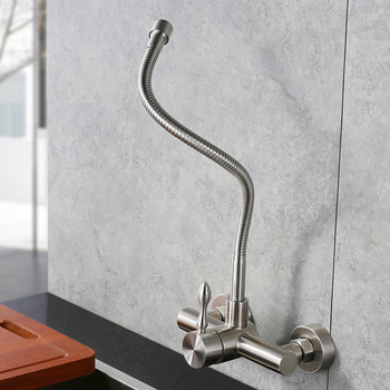 Discount Kitchen Faucets Wall Mount Brushed Stainless Steel Silver