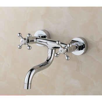 Outdoor Kitchen Faucet 2 Hole Silver Wall Mount Chrome Two Handles