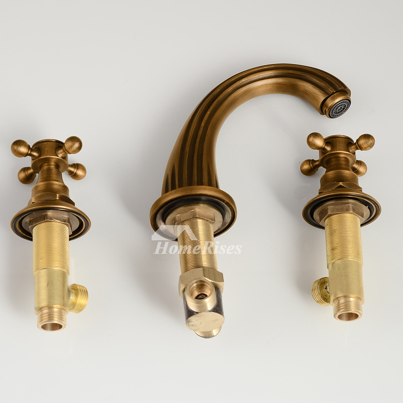 Deck Mount Tub Faucet Antique Brass Gold Two Cross Handle Widespread