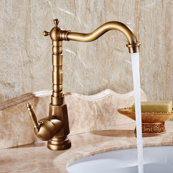 Gold Bathroom Faucet Antique Brass Brushed Single Handle Vessel