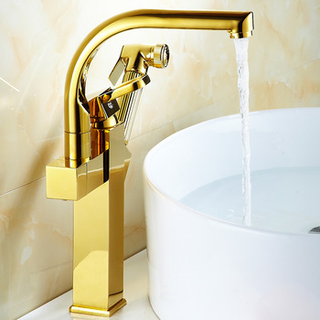 Gold Kitchen Faucet Polished Brass Vessel Pull Out Spray Single Hole
