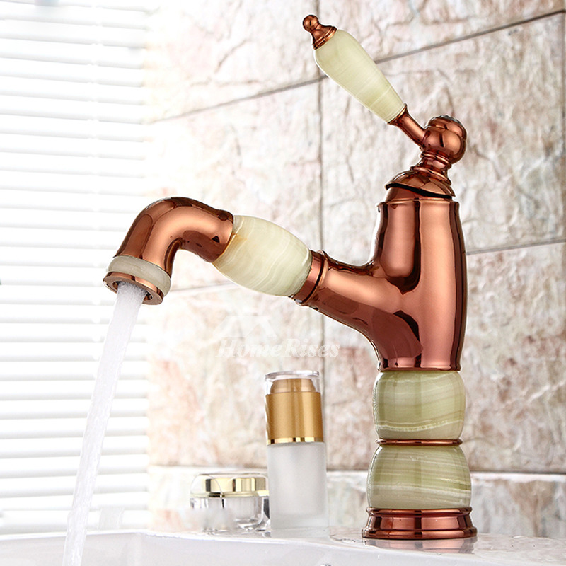 Rose Gold Bathroom Faucet Marble Brass Single Handle Vessel Vintage