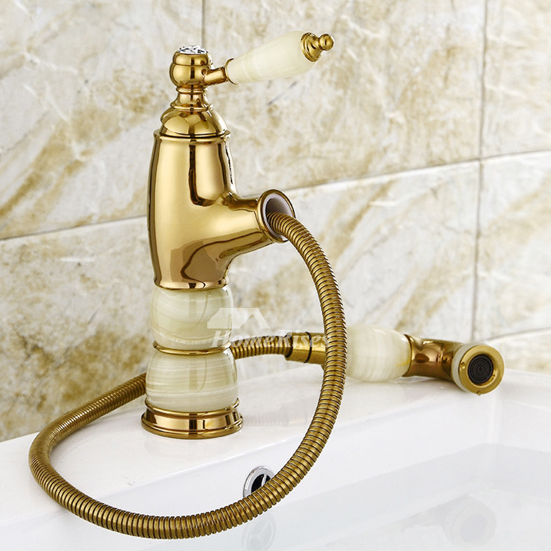Unique Bathroom Faucets Polished Brass Single Handle Gold Marble