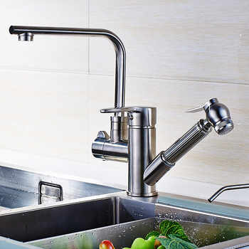 Pull Out Kitchen Faucet Brushed Silver Centerset Single Handle