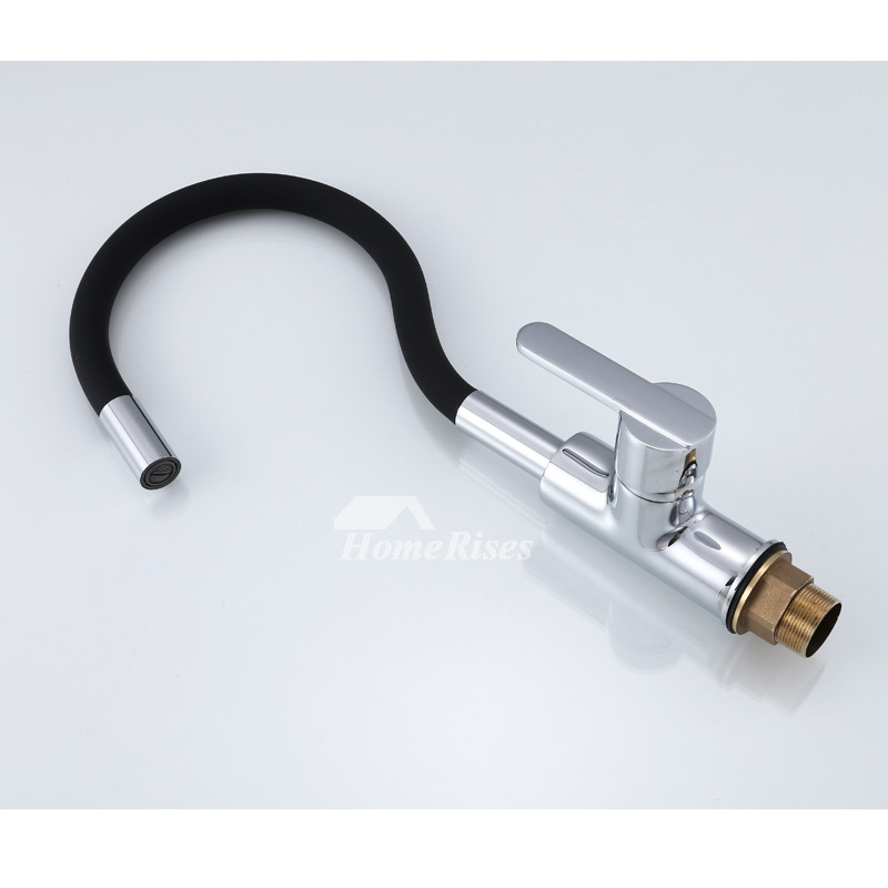 Gooseneck Kitchen Faucet Black Chrome Single Handle Vessel Brass