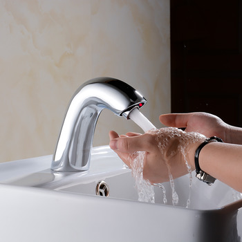 Touchless Bathroom Faucet Vessel Chrome Brass Battery Operated Silver