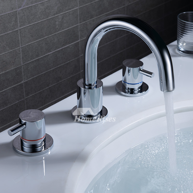 Chrome Bath Faucet 3 Hole Brass Brushed Roman Tub Gooseneck