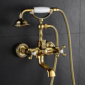Clawfoot Tub Faucet Telephone Wall Mount Bathroom Cross Handle Gold