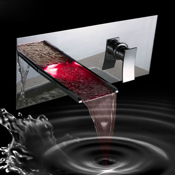 Waterfall Bathroom Faucet Led Wall Mounted 1 Handle Silver Chrome