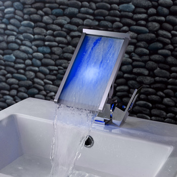 Creative Waterfall Bathroom Sink Faucet Led Brass Chrome Square 