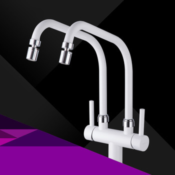 White Kitchen Faucet Black 2 Handle Centerset Rotatable Brass Modern