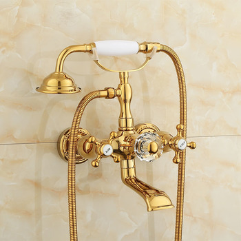 Clawfoot Tub Faucet With Shower Polished Brass Gold 2 Hole In Wall