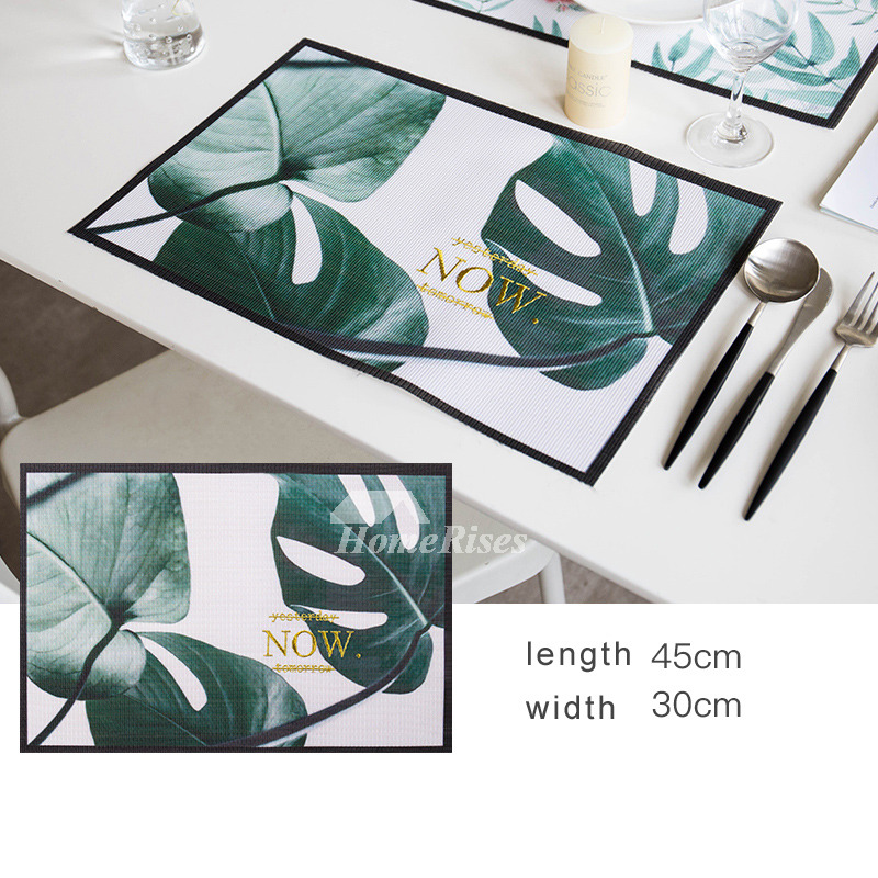 Spring Placemats Leaf PVC Rectangule Table Woven Green Modern