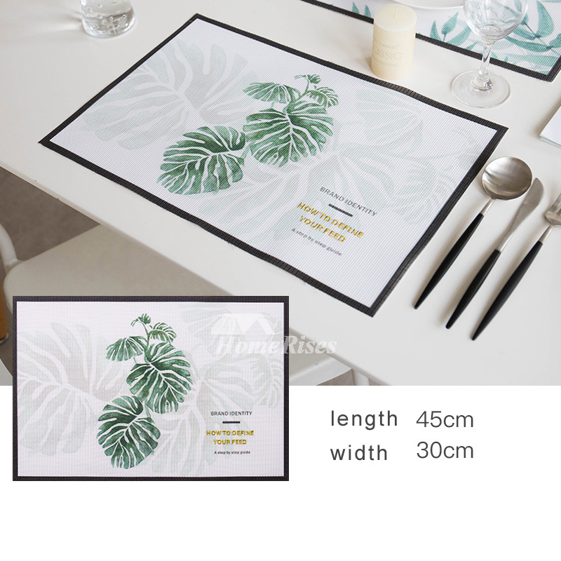 Spring Placemats Leaf PVC Rectangule Table Woven Green Modern