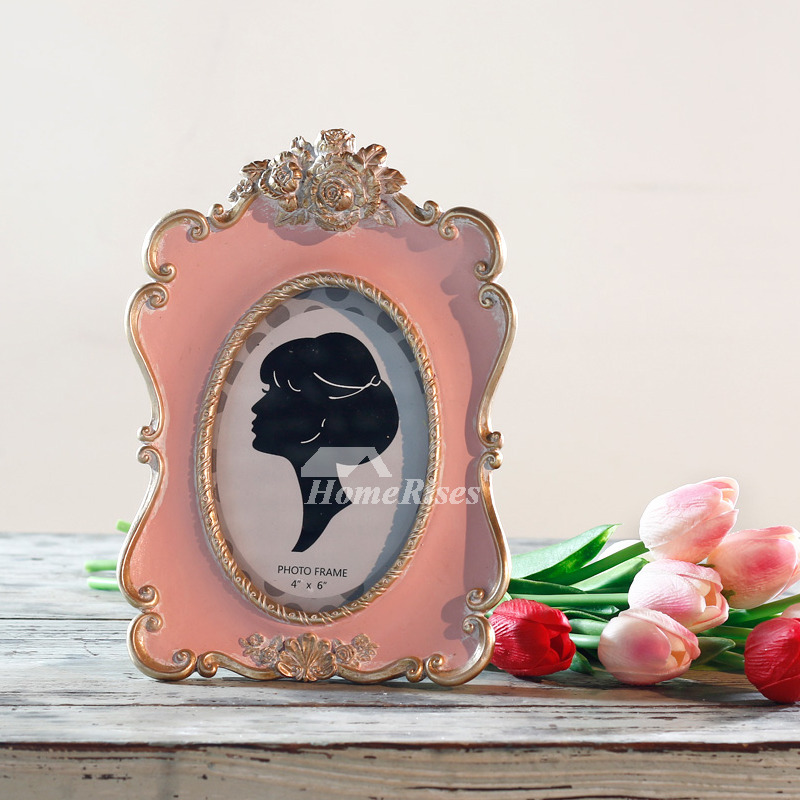 Unique Vintage Picture Frames Pink/White Resin Glass Decorative 4X6