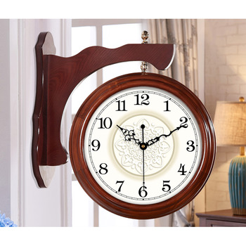 Living Room Wall Clocks Double Sided Brown/White Wood Large Vintage