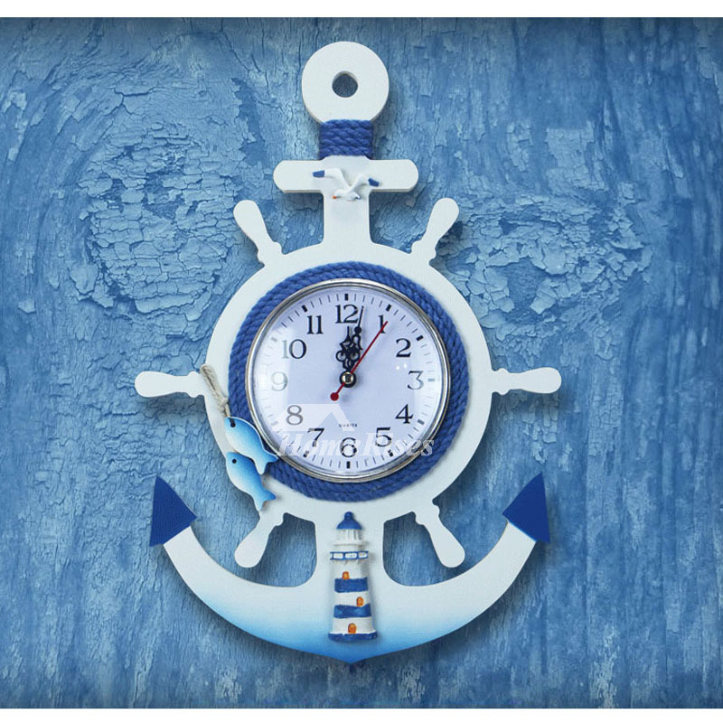Clocks Wall Decor Clock Beach Themed 13" Wooden Nautical Kids Room