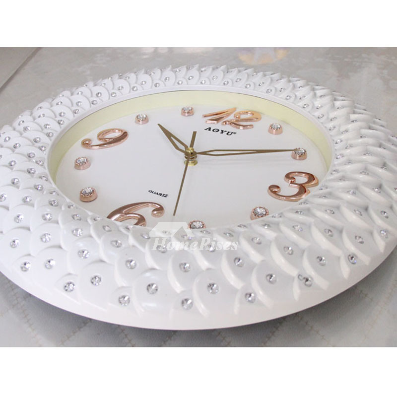 Gold Wall Clock Silent 16 Inch Large Analog Decorative White Plastic