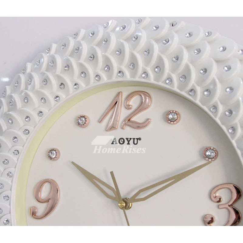 Gold Wall Clock Silent 16 Inch Large Analog Decorative White Plastic