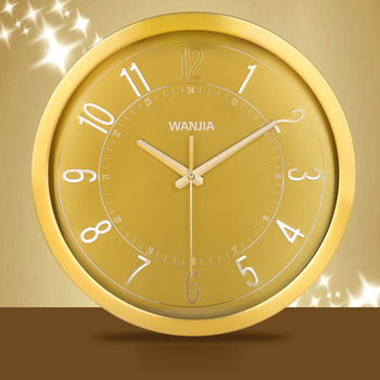 Gold Wall Clock Luxury Round 14 Inch Analog Silent Living Room 