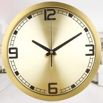 Gold Metal Wall Clock Round Analog Silent Kitchen Glass Living Room