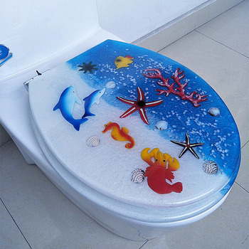 Blue Seashell Decorative Luxury Resin Oval Soft Close Toilet Seat Cover
