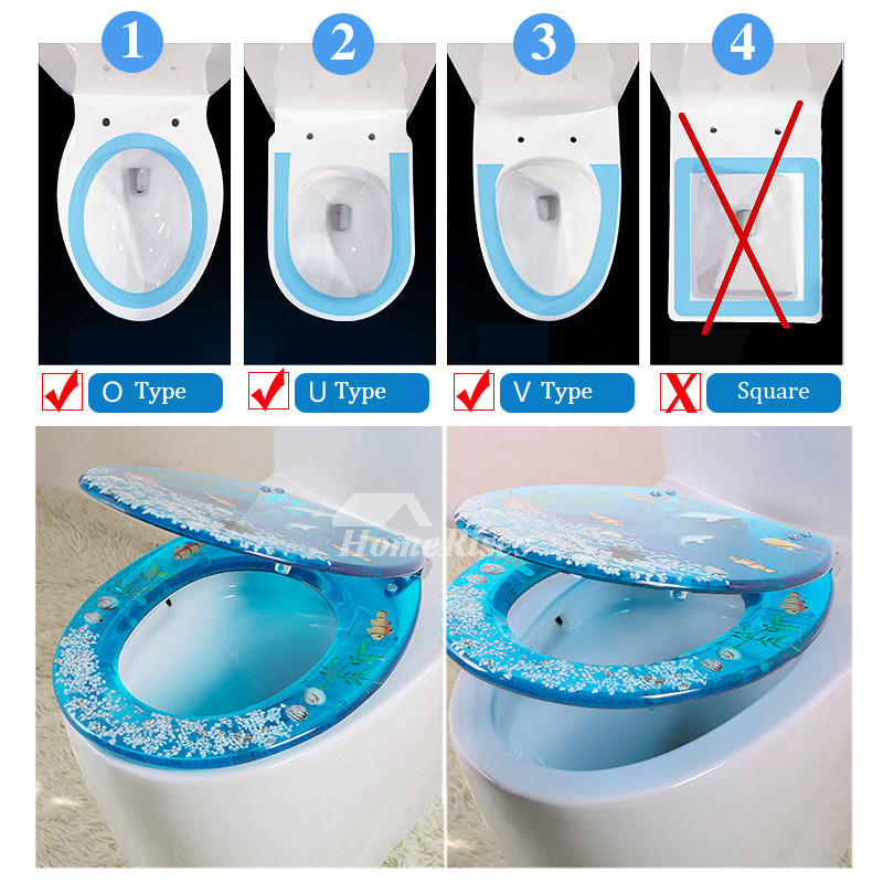 Beach Seashell Blue Decorative Soft Close Elongated Resin Toilet Seat
