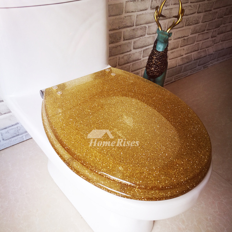 Gold Luxury Fancy Decorative Glitter Oval Soft Close Resin Toilet Seat