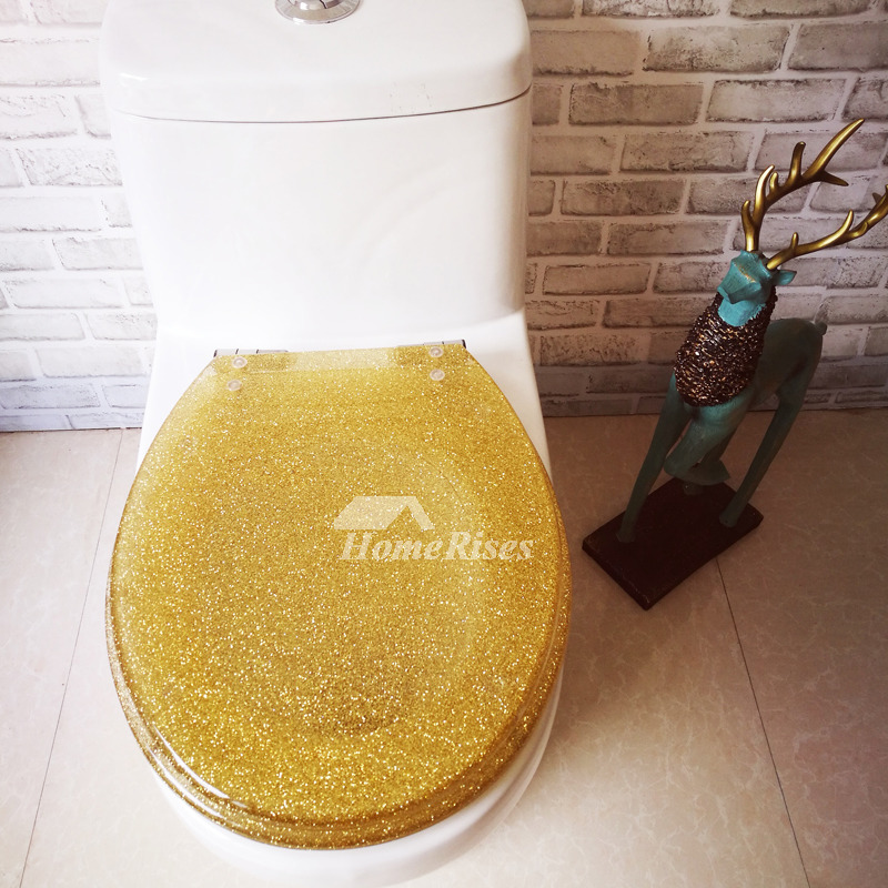 Gold Luxury Fancy Decorative Glitter Oval Soft Close Resin Toilet Seat