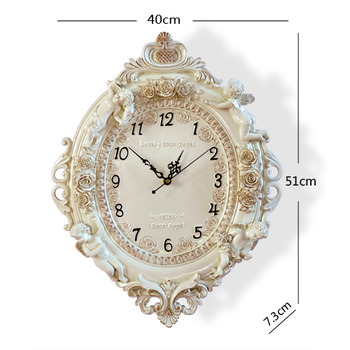 Modern Carved Silent Oval Wall Clock Quartz Analog White Vintage