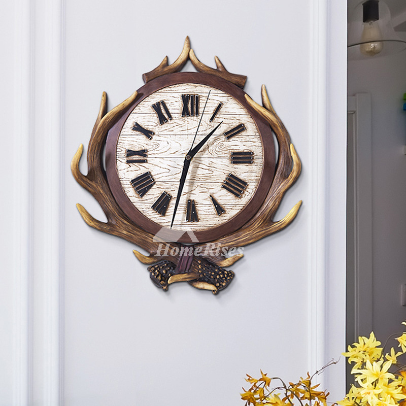 Art Deco Wall Clock Resin Antler Decorative Kitchen 14 Inch Big Classic