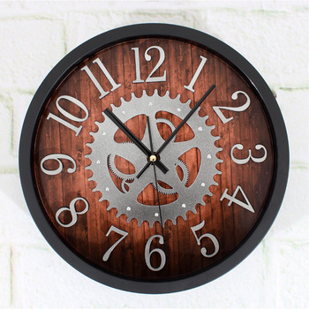 Industrial Gear Wall Clock Black/Brown Metal Mechancial Round 12 Inch
